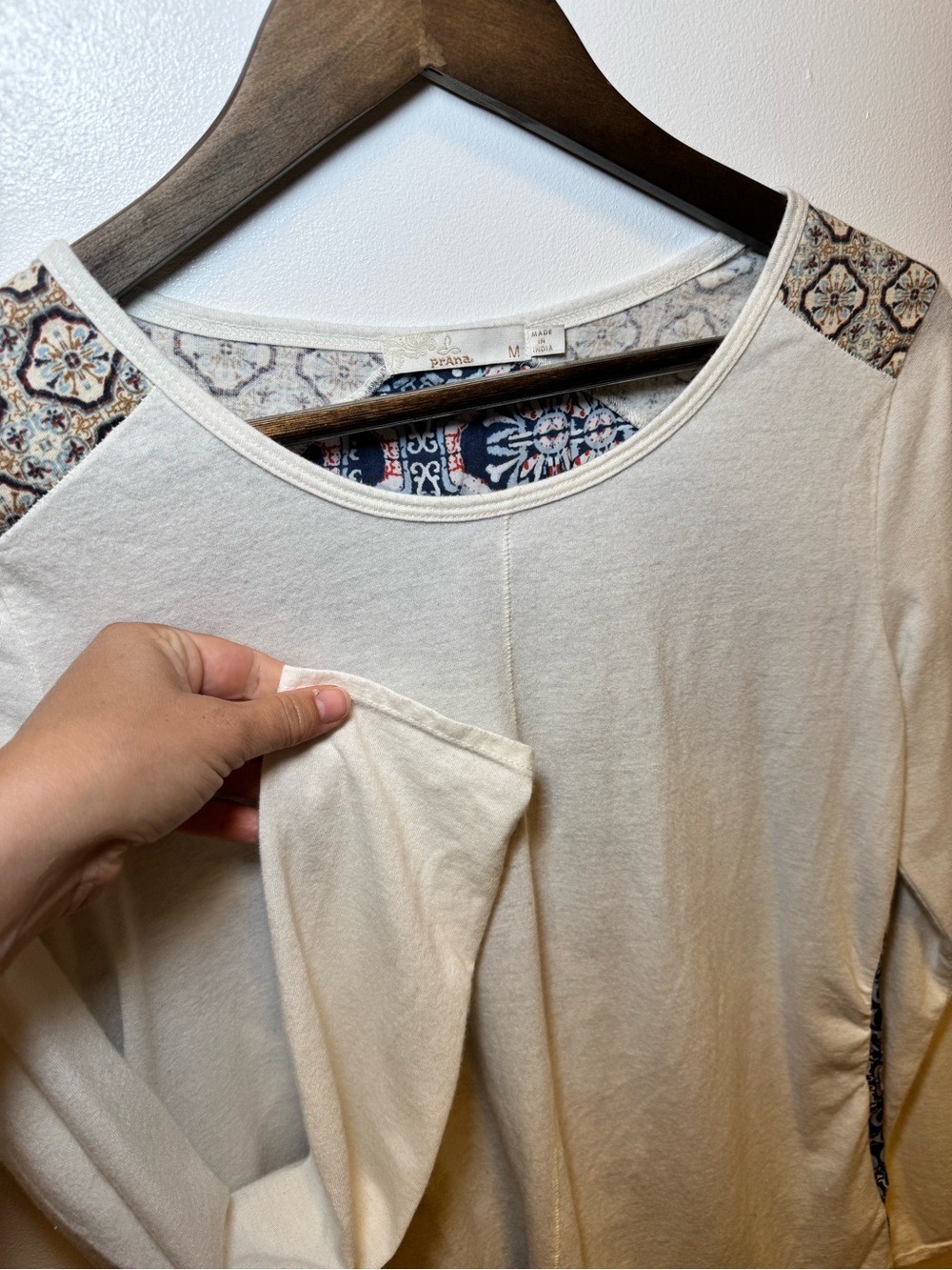 Prana Cream Long-Sleeve Top with Printed Shoulder Accents - Picture 4 of 13